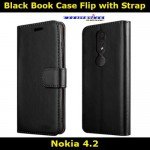 Black Book Case Flip with Strap For Nokia 4.2 TA-1184 Slim Fit Look